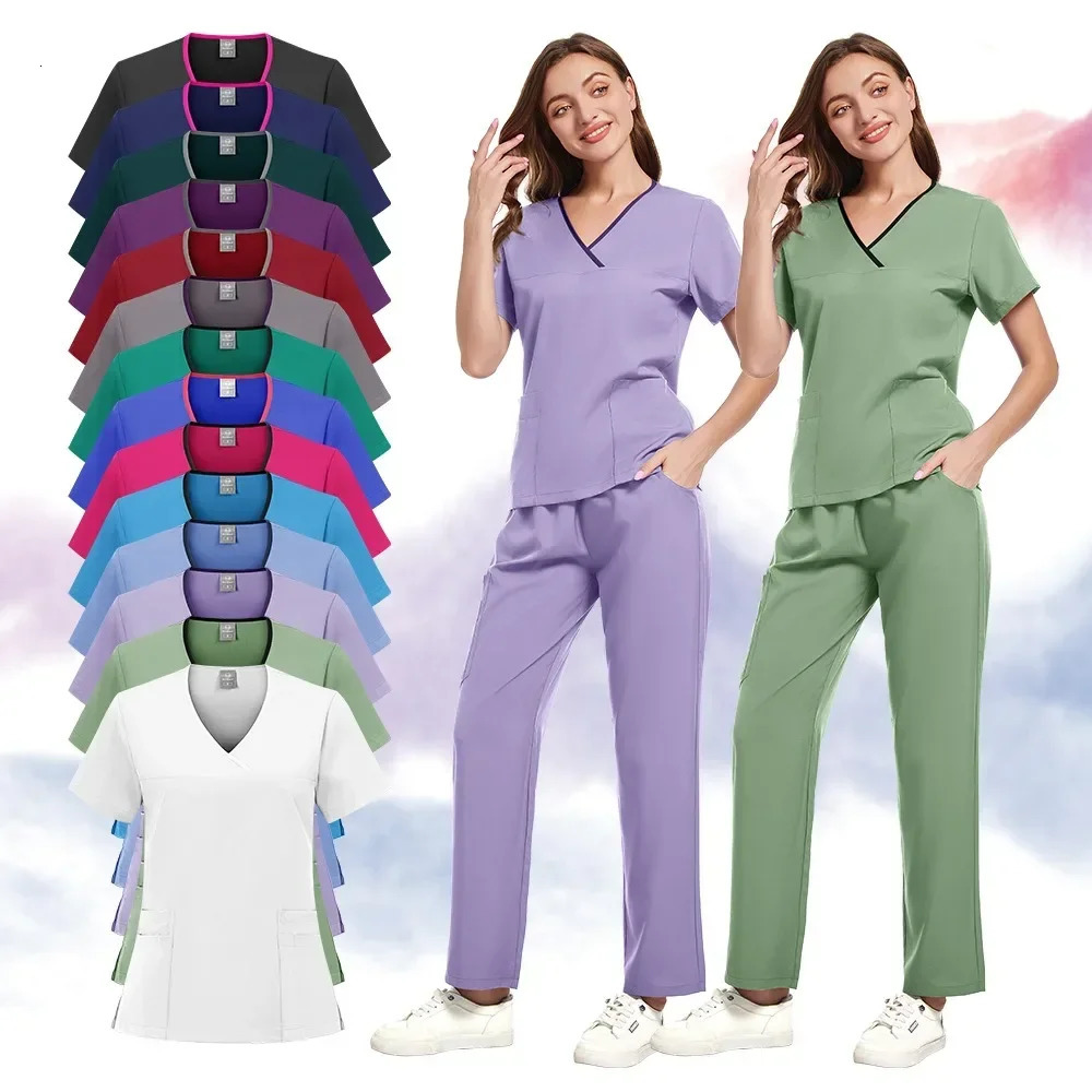 Nurse Scrubs Fashion Scrub Soft Breathable Jogger Pants Set Uniforms Woman Nursing Clinical Doctor Workwear 250715