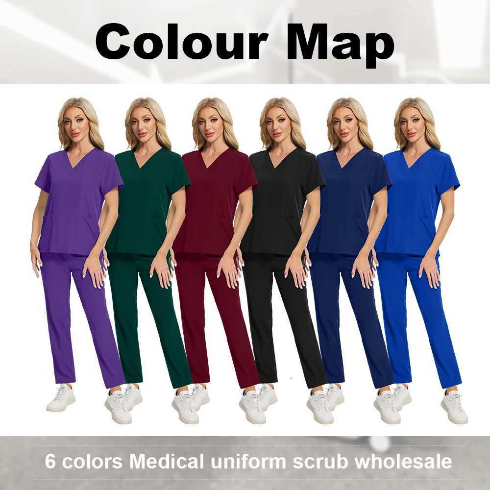 Medical Scrub Nurse Uniform Breathable V-neck Top Straight Pants Set Anti-Wrinkle Hospital Nursing Scrubs Suit Doctors Work Wear Z250718