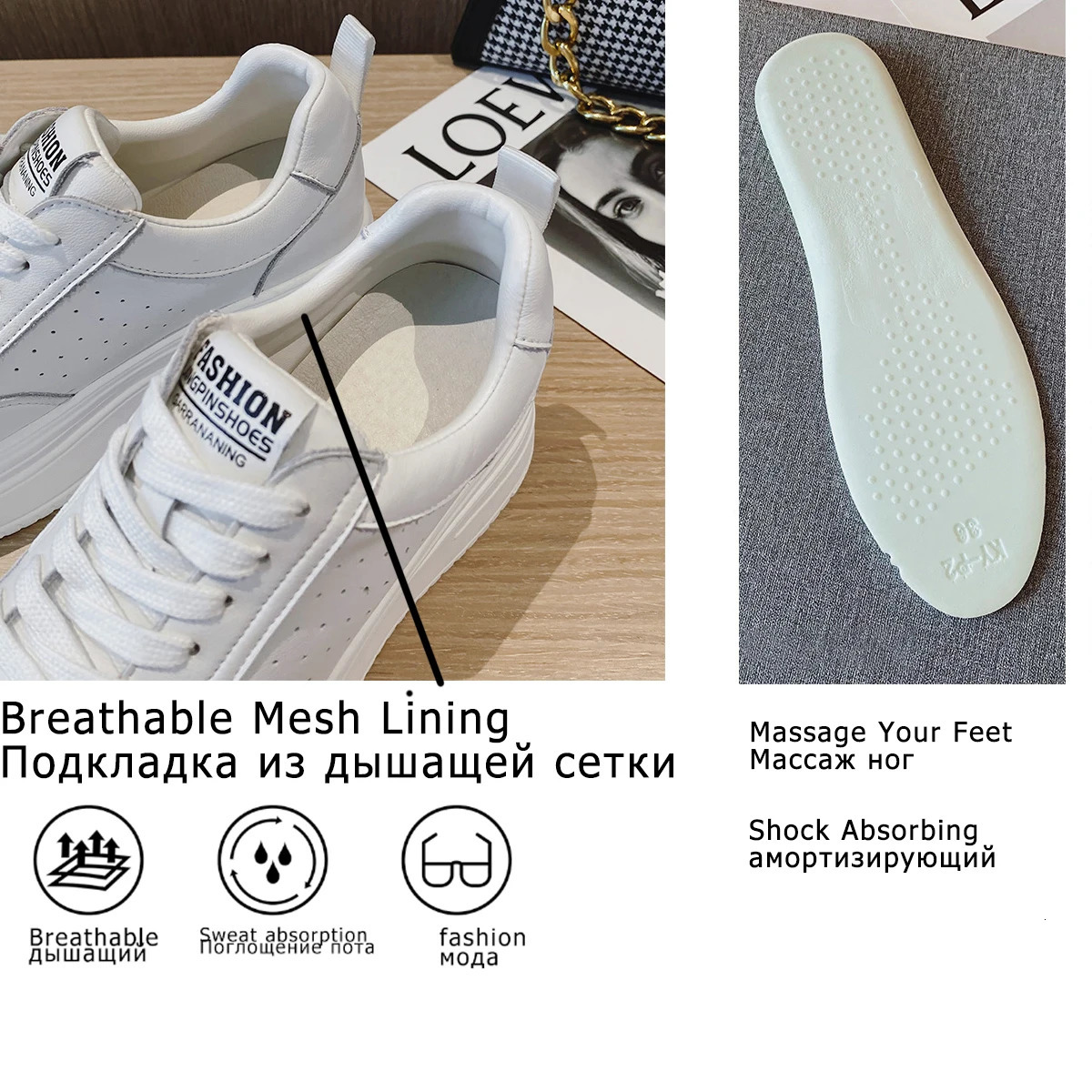 8cm Genuine Leather Women Casual Shoes Chunky Sneakers Platform Wedge Hidden Heel Leisure Summer Women 250717