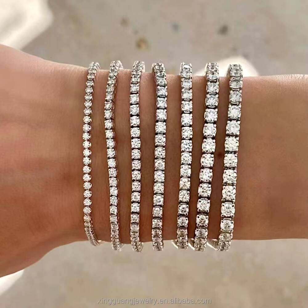 Women Men 2MM to 6.5MM Width D/VVS Round Moissanite Diamonds Claw Set Tennis Chain Bracelet 925 Sterling Silver Bracelet Jewelry
