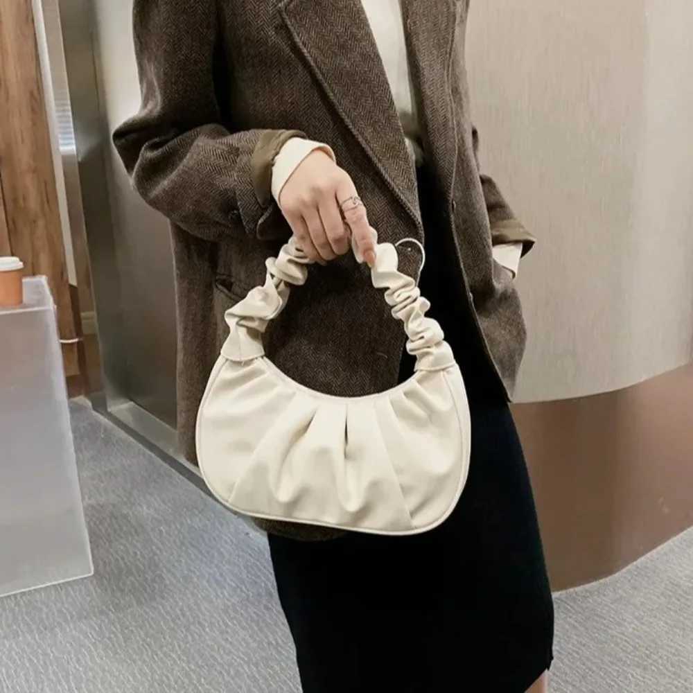 Korean Style Pleated Handbag Phe Bag Crescent Mo Cloud Bag Dumpling Bag Single Shoulder PU Leather Underarm Bag Ladies XJ250718