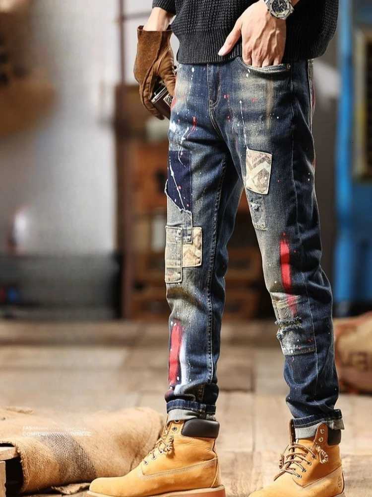 100% Cotton Jeans for Men Tight Pipe Washed Luxury Wide Leg Stacked Slim Fit Trousers Stylish Casual Kpop Xs Skinny Man Cowboy Pants X2507181