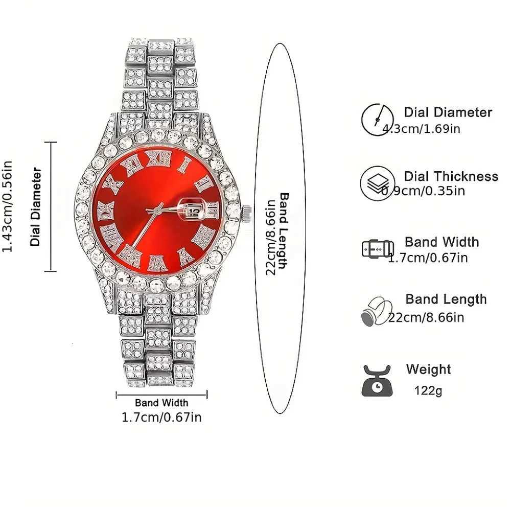 3pcs Cuban Chain Watch for Men Hip Hop mi Curb d Out Paved Rhinestones Rapper Cuban Necklace Matching Watch+Bracelet Jewelry X250718