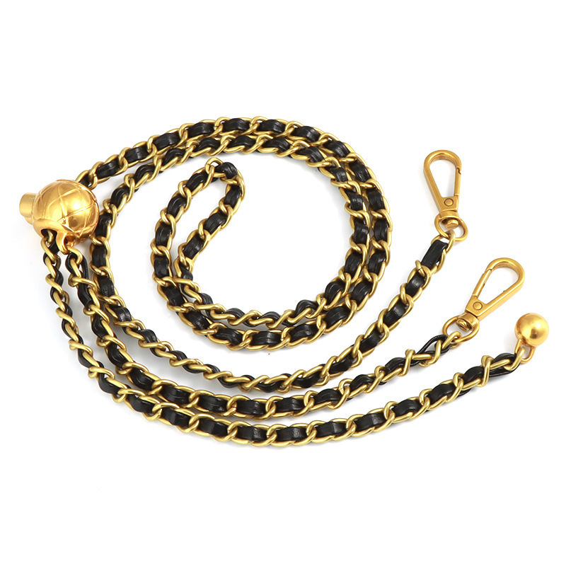 120cm Steel Bag Chain with PU Leather - Replacement 7mm Shoulder Crossbody Metal Bag Chain Strap with Length Adjustable Ball 240401