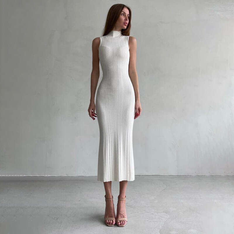 High Neck Sleeveless Tight Autumn New Mid-Length Elegant French Dress B5