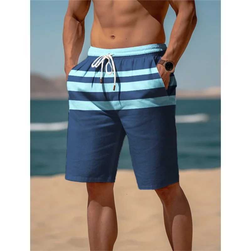 3D Printed Colorful Stripes Short Pants For Men Color Block Pattern Swim Trunks Casual Swimwear Beach Sports Surf Board Shorts W250718