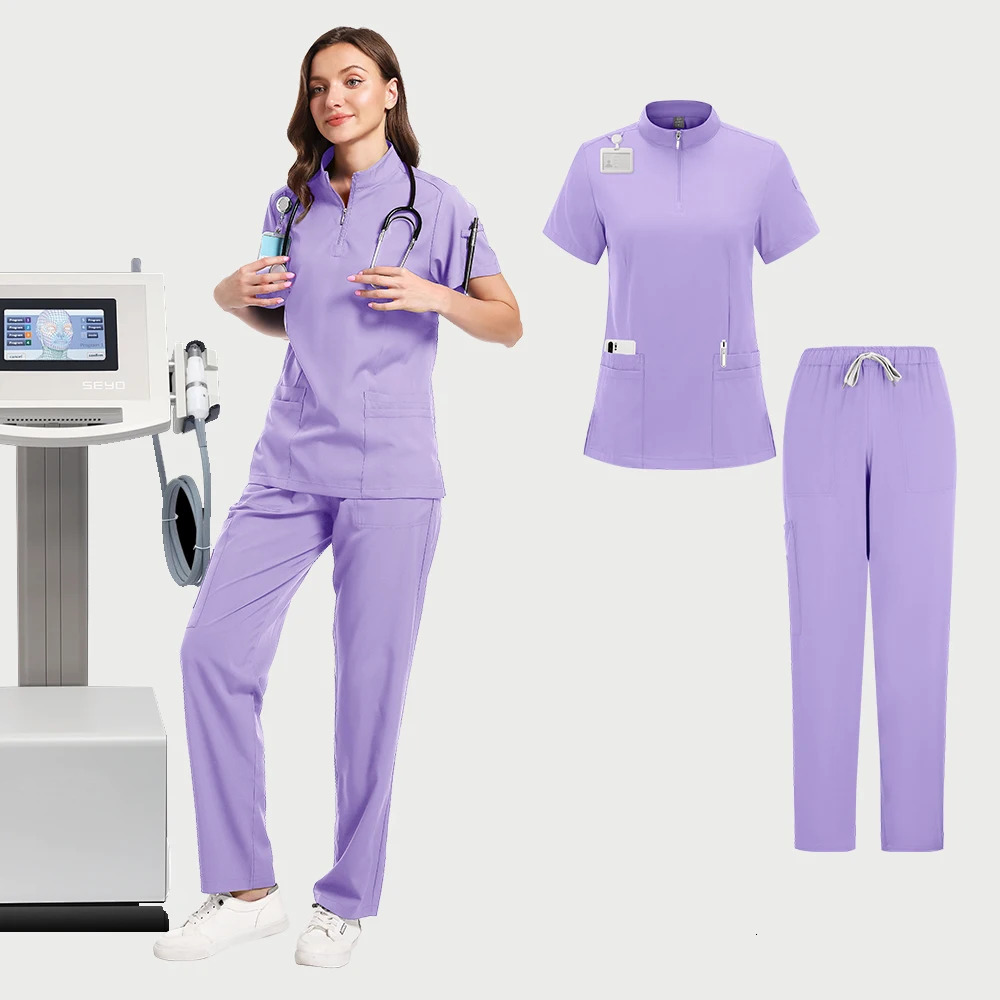 Doctor Nurse Uniforms Woman Scrub Set Beauty Salon Work Wear Clinical Scrubs Top-Pants Spa Nursing Tunic Suit 250715