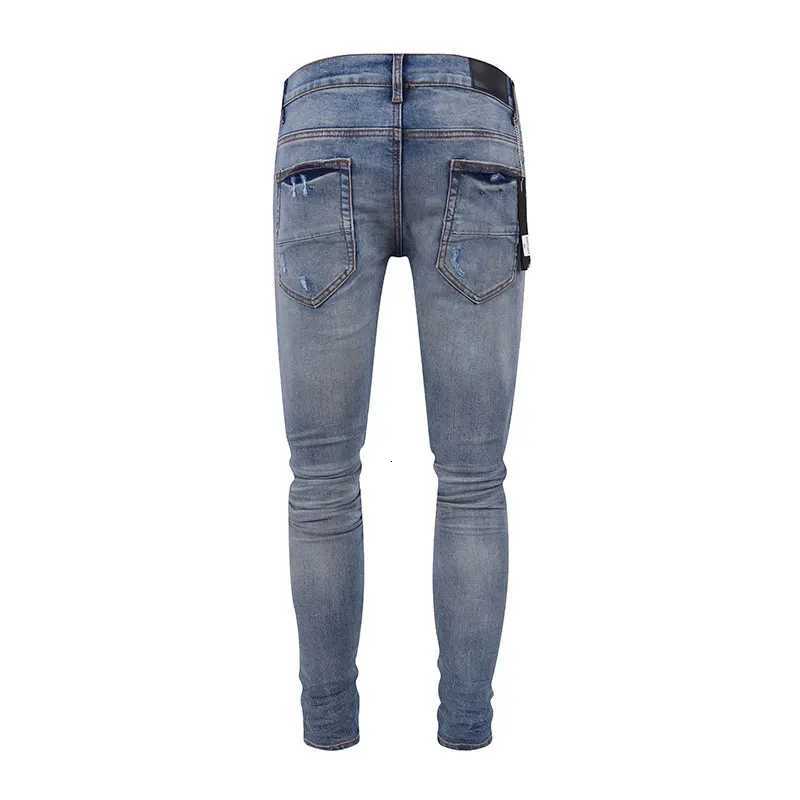 Designer Fashion Washed Nostalgic Elastic Slimming RETRO Washed Blue Hole Patch Jeans High Street Hip Hop Brand X250718
