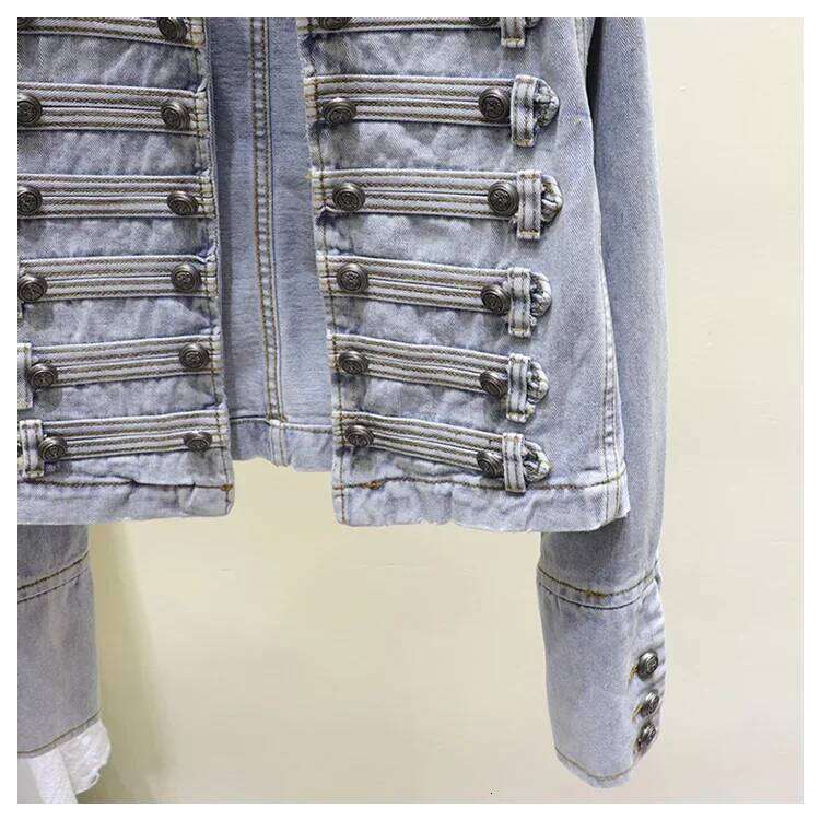 Retro Military Handsome Stand Collar Denim Jackets Women Double-Breasted Wild Slim Short Jean Coat Female Outerwear