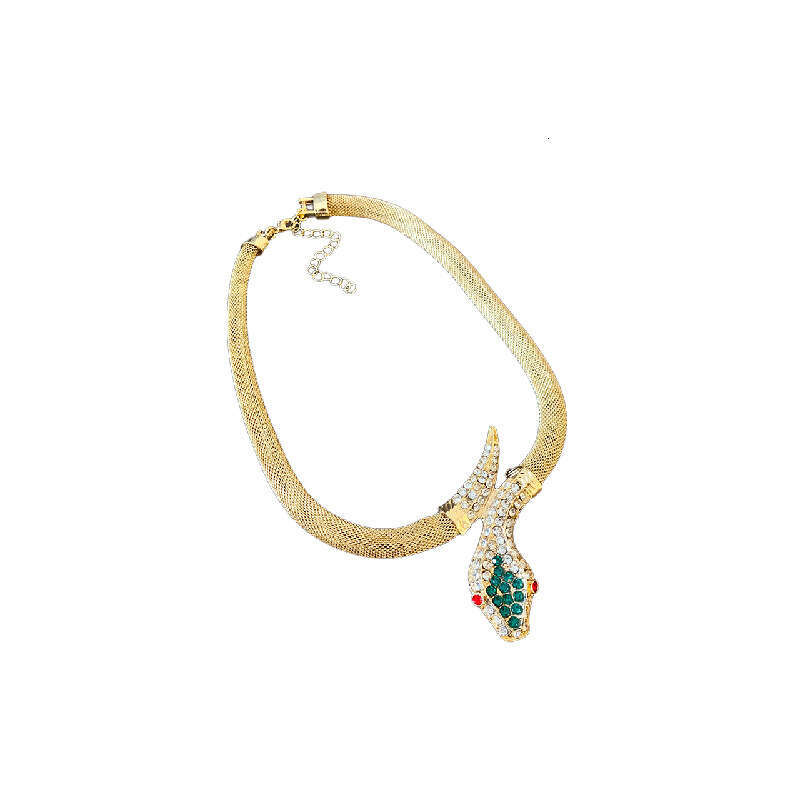 Dia-encrusted Snake Necklace Unique Creative Light Style Clavicle Chain Exquisite Fashion Trendy Personality Jewelry for Women