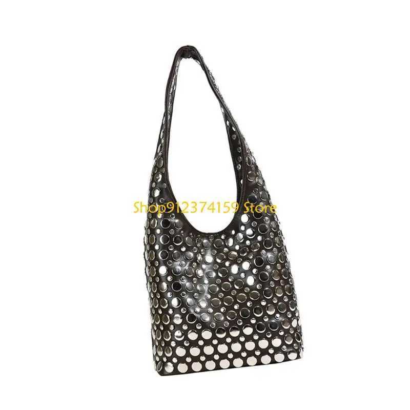 G5AE Elegant Dot Studded Bucket Bag PU LShoulder Bags Armpit Purse For TrendyWomen