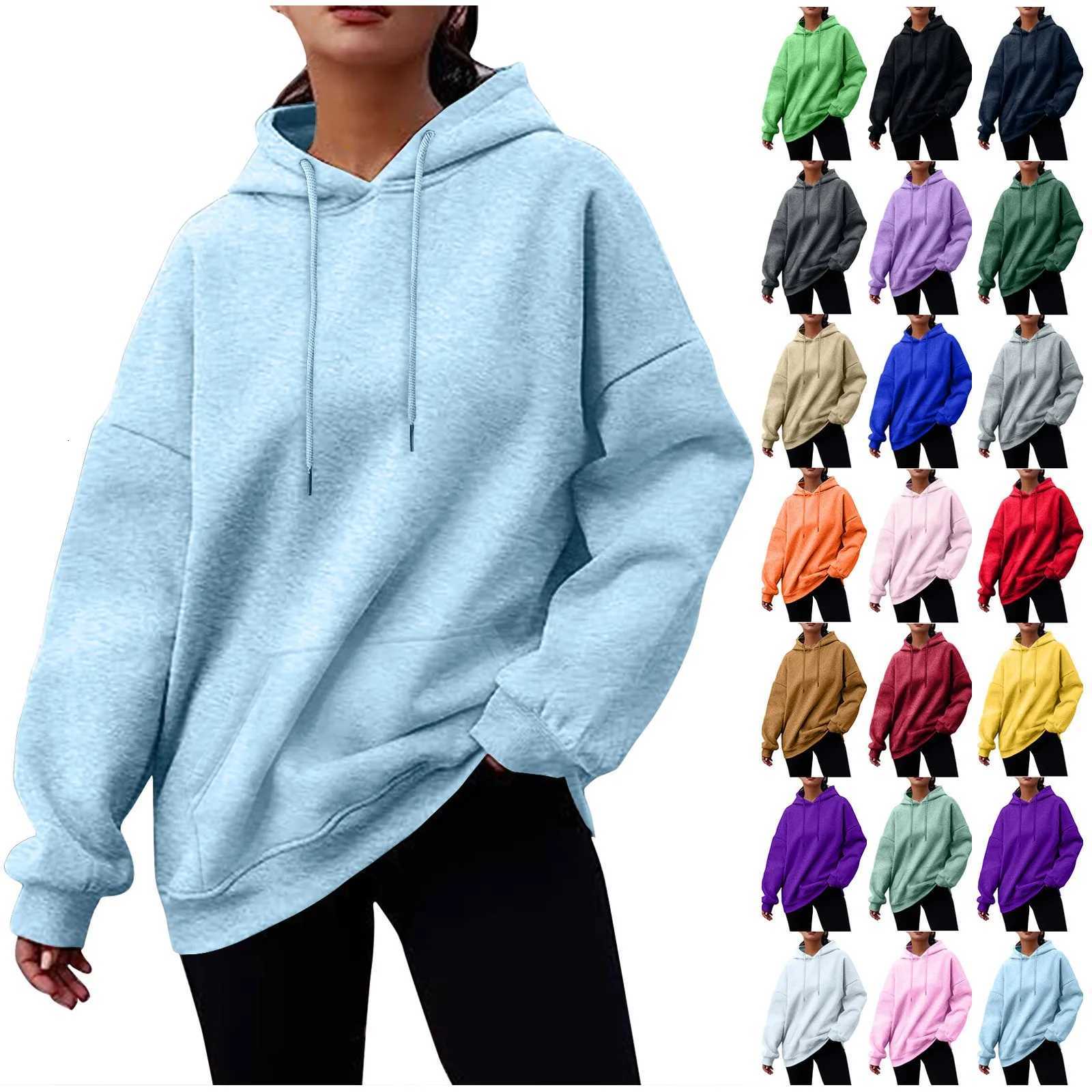 2024 Womens Autumn and Winter Hoodies Solid Color Daily Pullover Hooded Sweatshirt Fce Long Sleeve Fashion Women Clothing XJ250717