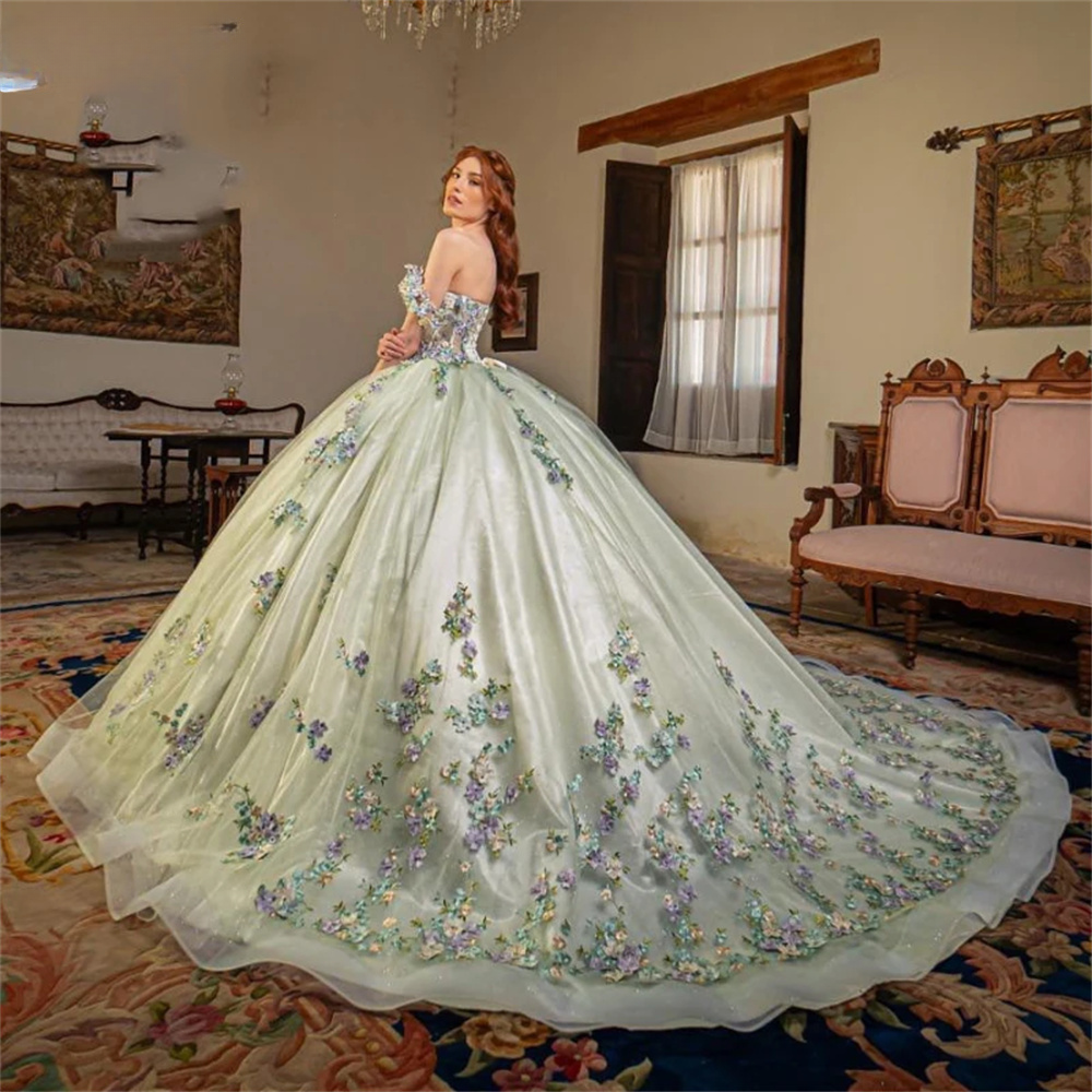 Sage Princess Ball Gown Quinceanera Dress Tiered Skirts Off The Shoulder Neck Ruffles Party Sweet 16 Gowns Vestidos De 15 A?os Customized