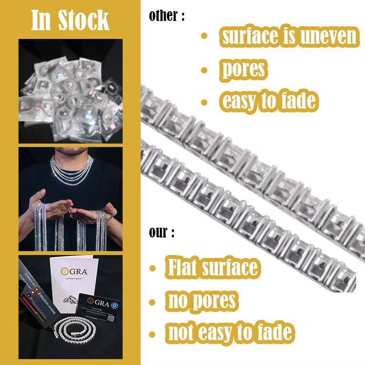4mm 5mm 6mm Moissanite Chain Hiphop Necklace 925 Sterling Silver Vvs Iced Out Moissanite Tennis Chain
