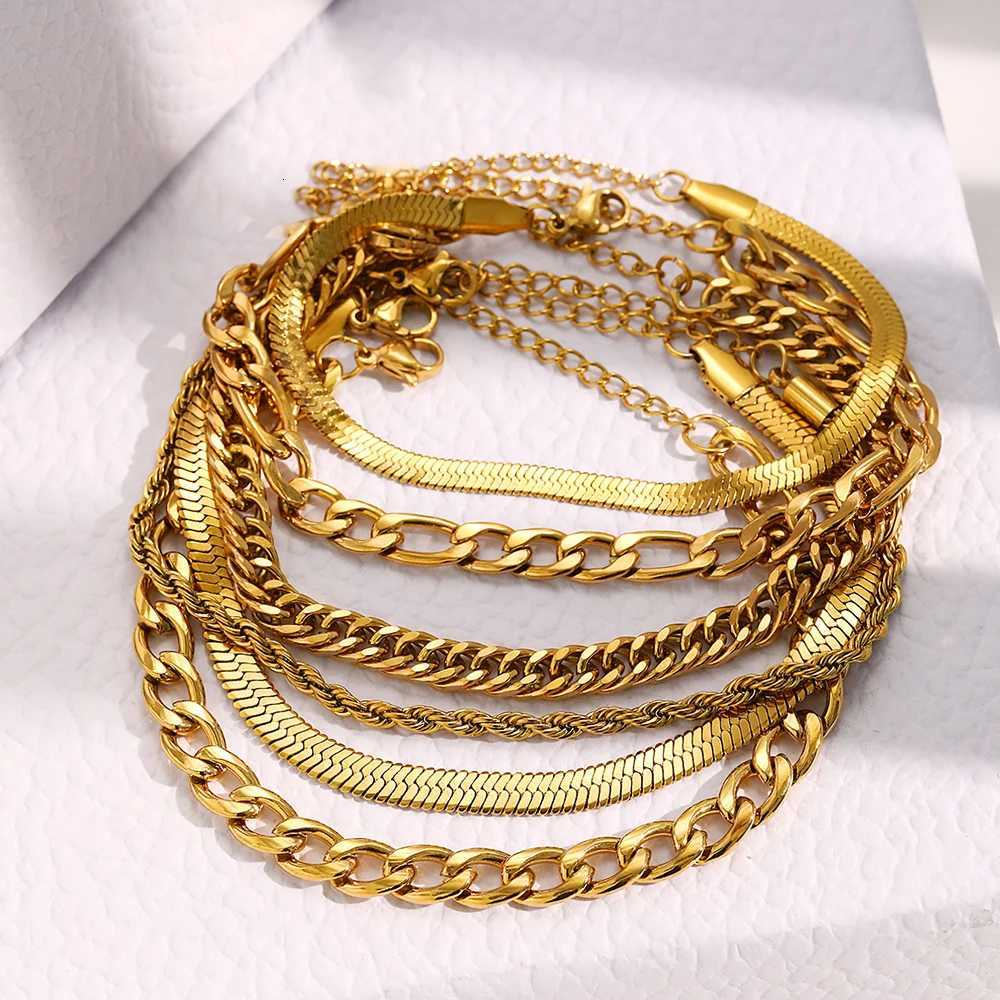 DOTIFI Stainless Steel Boho Chain Bracelets Set for Women Vintage Punk Gold Color Adjustable Cuban Link Bracelet Fashion Jewelry X2507181