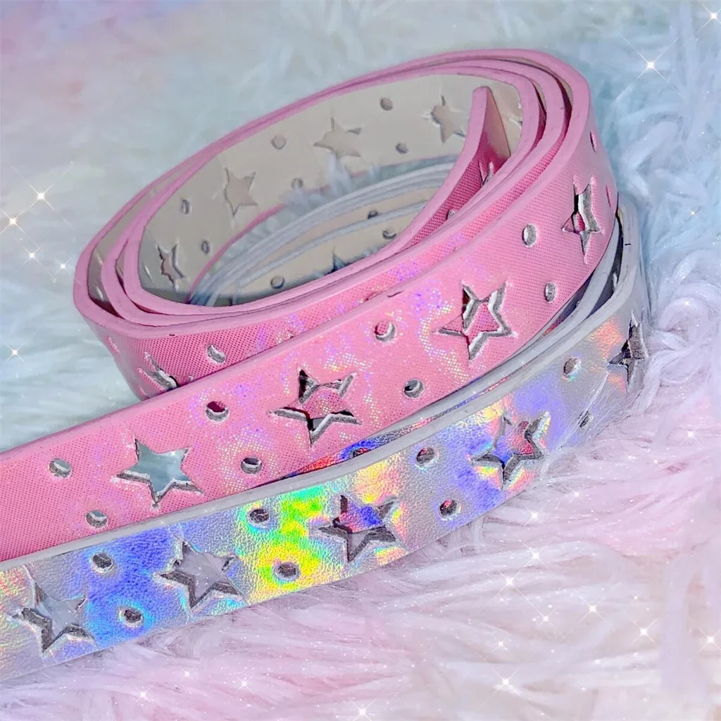 Women Y2k Hollowed Out Pentagram Belt Harajuku Hip-hop Y2K Girl Korean Ins Style Star Goth Subculture Personality Laser Belt 250717