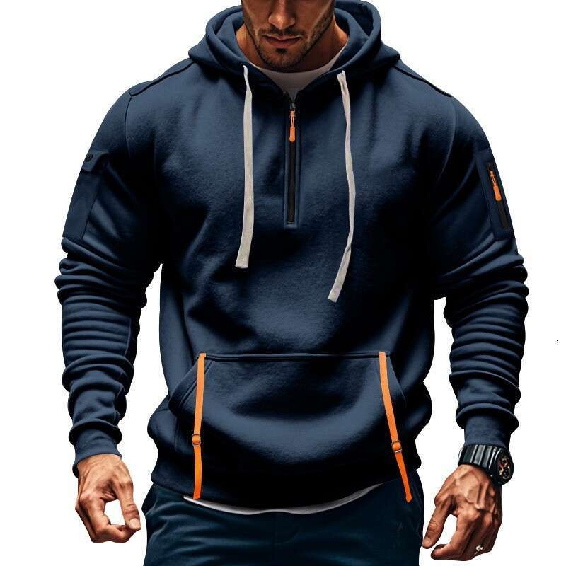 European Size Hoodie With Zipper And Multiple Pockets Pullover Men's Sports Casual Jacket S-5Xl B5