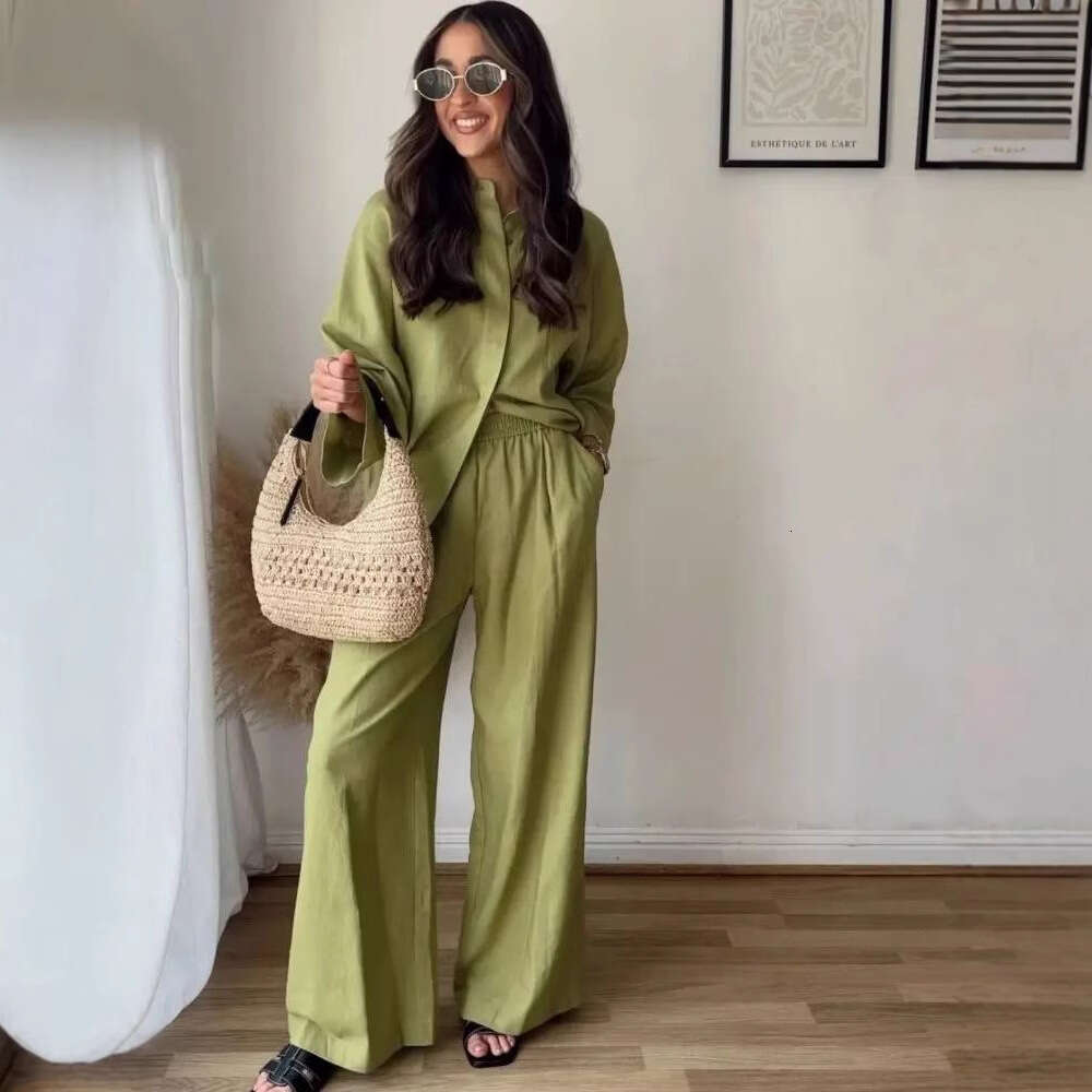 TRAFZAINS Spring New Style Loose Shirt Wide-Leg Pants Casual Set B5