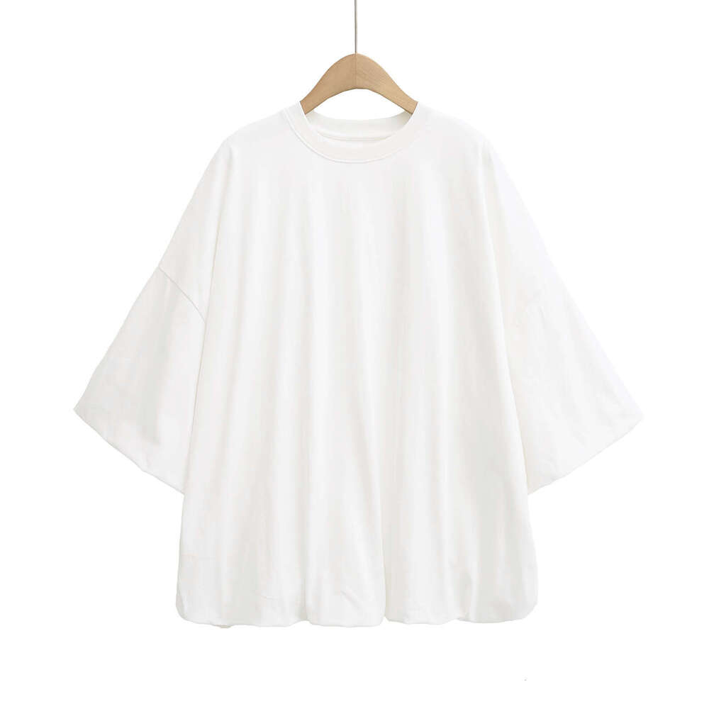 Jennie Same Loose Casual Flower Bud Hem Round Neck Short T-Shirt Women Lazy Style Puff Sleeve Top Ins Trend B5 g5