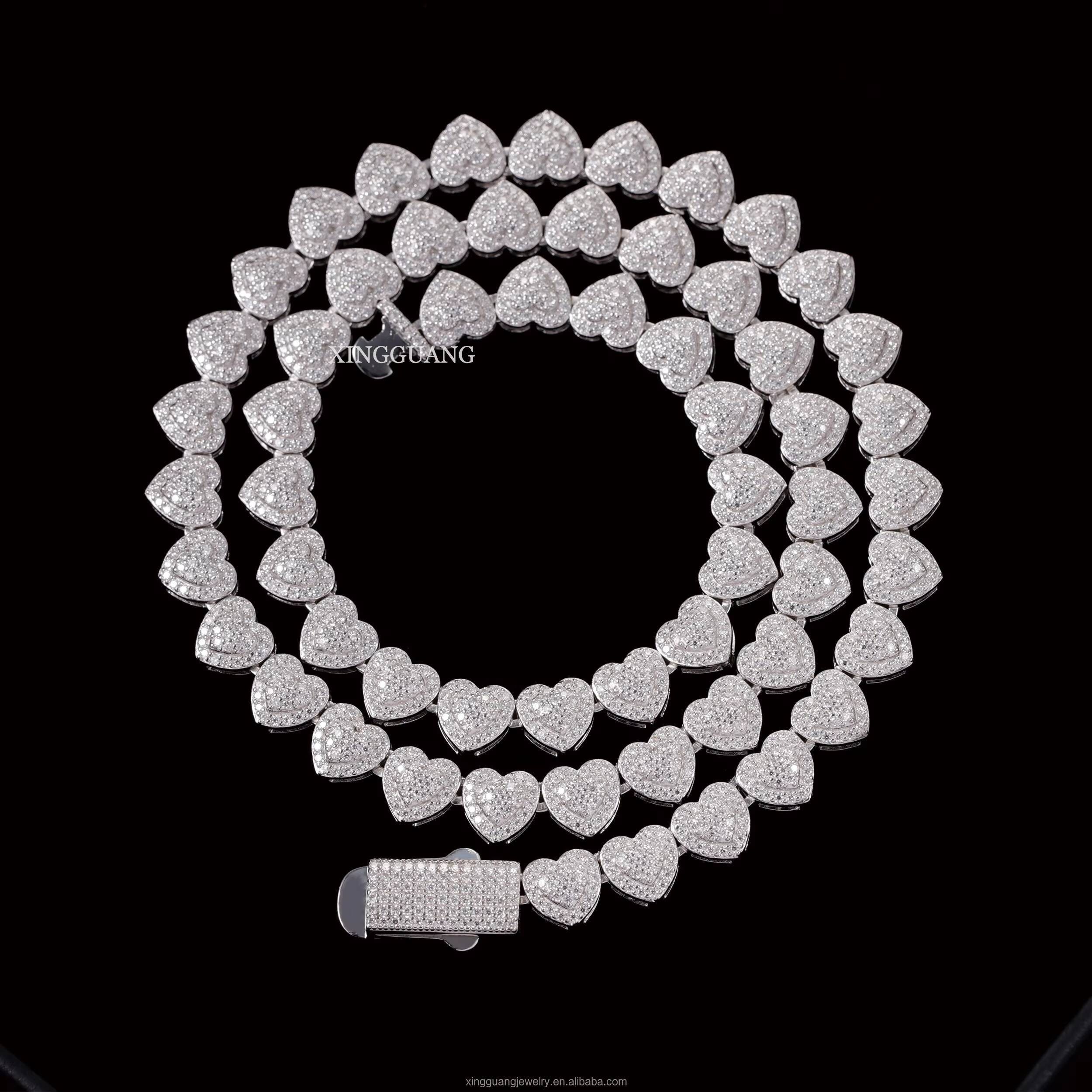 GRA Pass Diamond Tester Moissanite Necklace 10mm S925 Silver VVS Moissanite iced out Diamond Heart Shape Cuban Link Chain