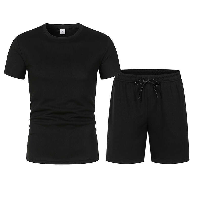 Summer Lightweight T-Shirt Mesh Sports Trendy Round Neck Short Sleeve Shorts Casual Set B5