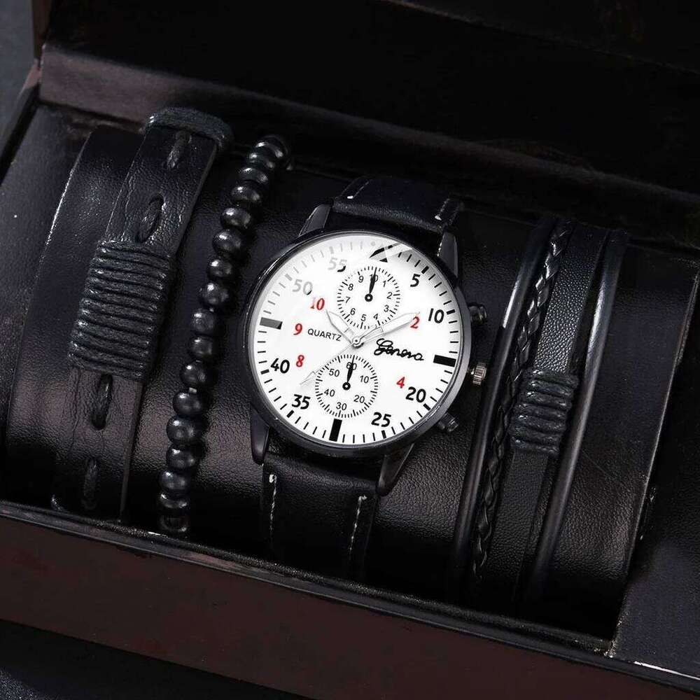 Kegllect Men Watch Set with Bracelet Casual Leather Band Quartz Clocks free shipping free shipping