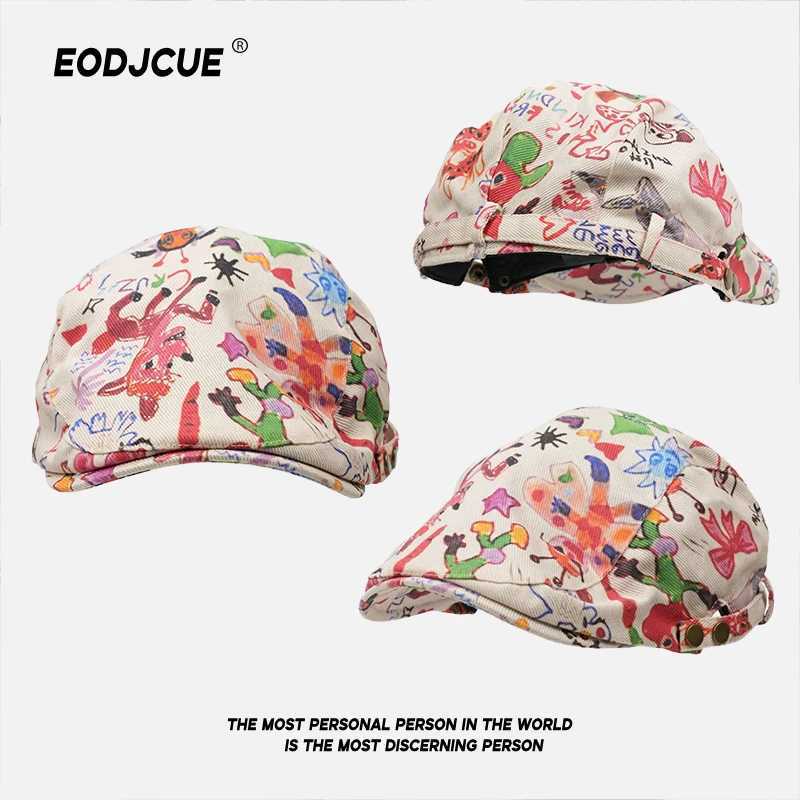 Korean Version of Cute Graffiti Newsboy Berets for Woman Spring and Summer Travel Versatile Niche Retro Funny Painter Hats Man L250718