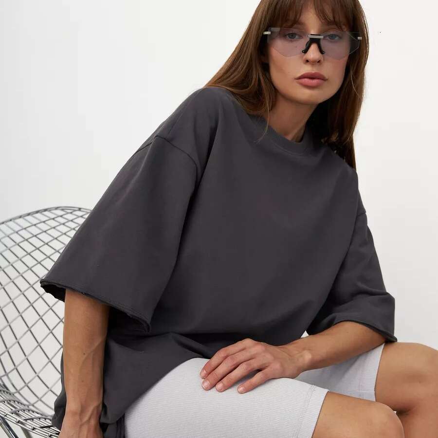 Spring/Summer New 260G Pure Cotton T-Shirt Solid Color Short Sleeve Women Loose Fit Oversized240003 B5