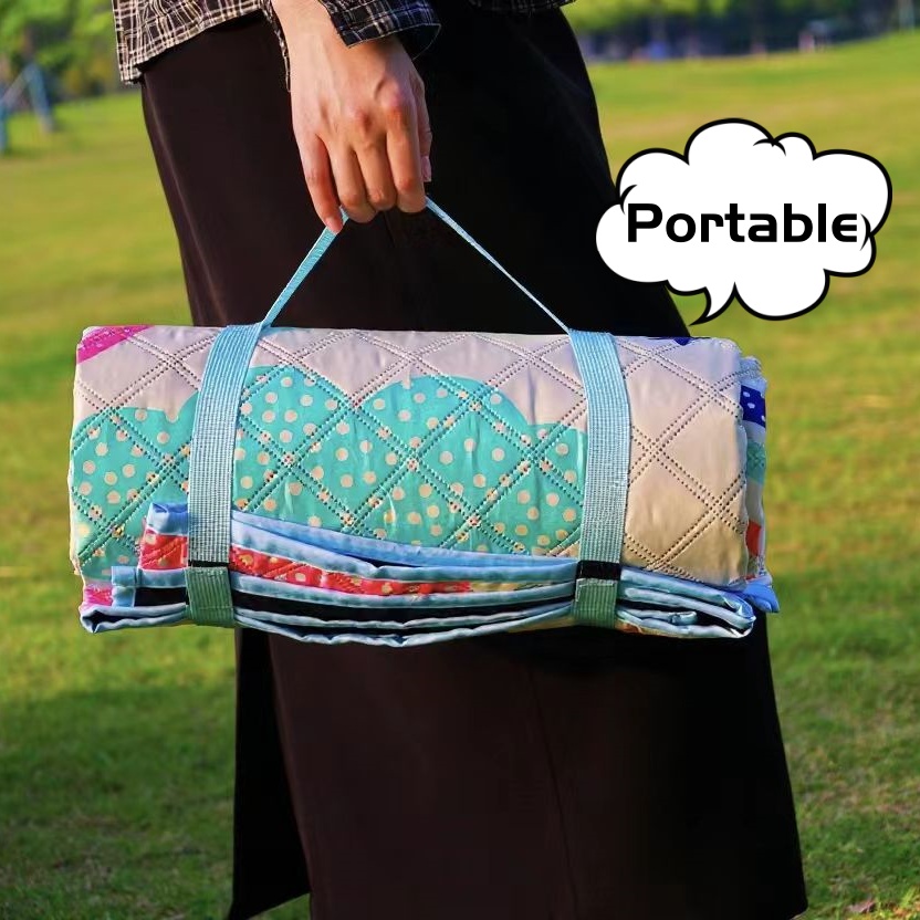 Outdoor moisture-proof mat, thickened picnic mat, camping outdoor waterproof lawn tent, portable floor mat, outdoor beach canvas Rainbow Clouds