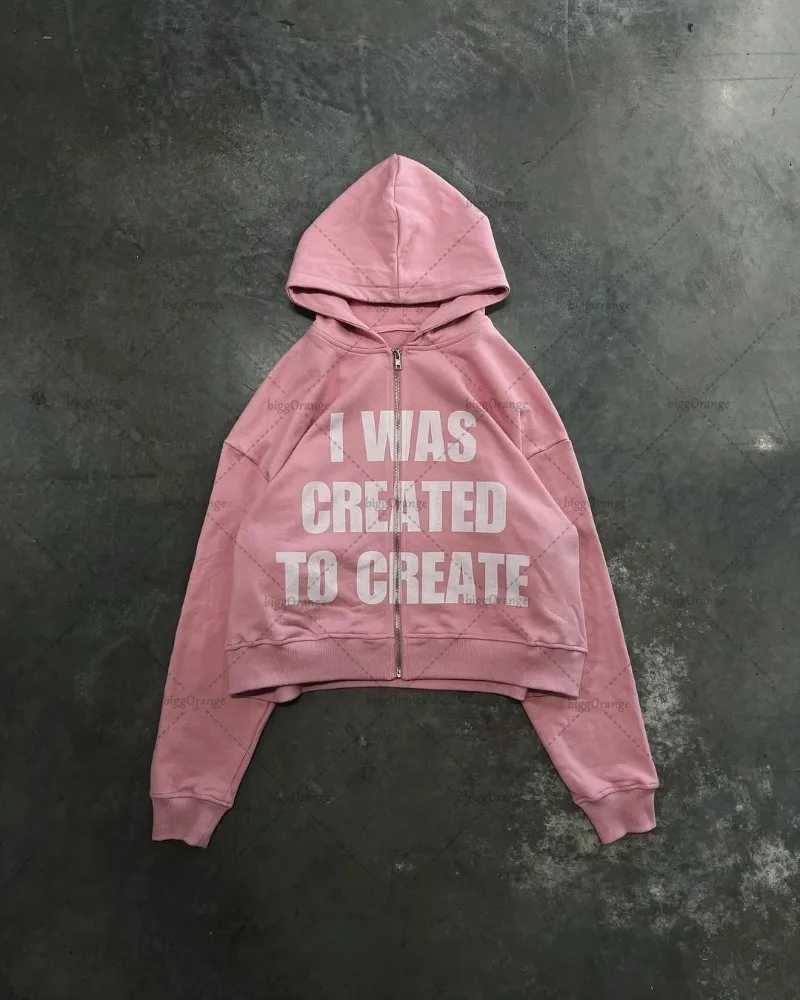 2024 Trendy Street Trend Brand Clothing Hip-hop Punk Style Letter Print Zipper Hoodie Men Pink Casual Retro Oversized Sweatshirt X250718
