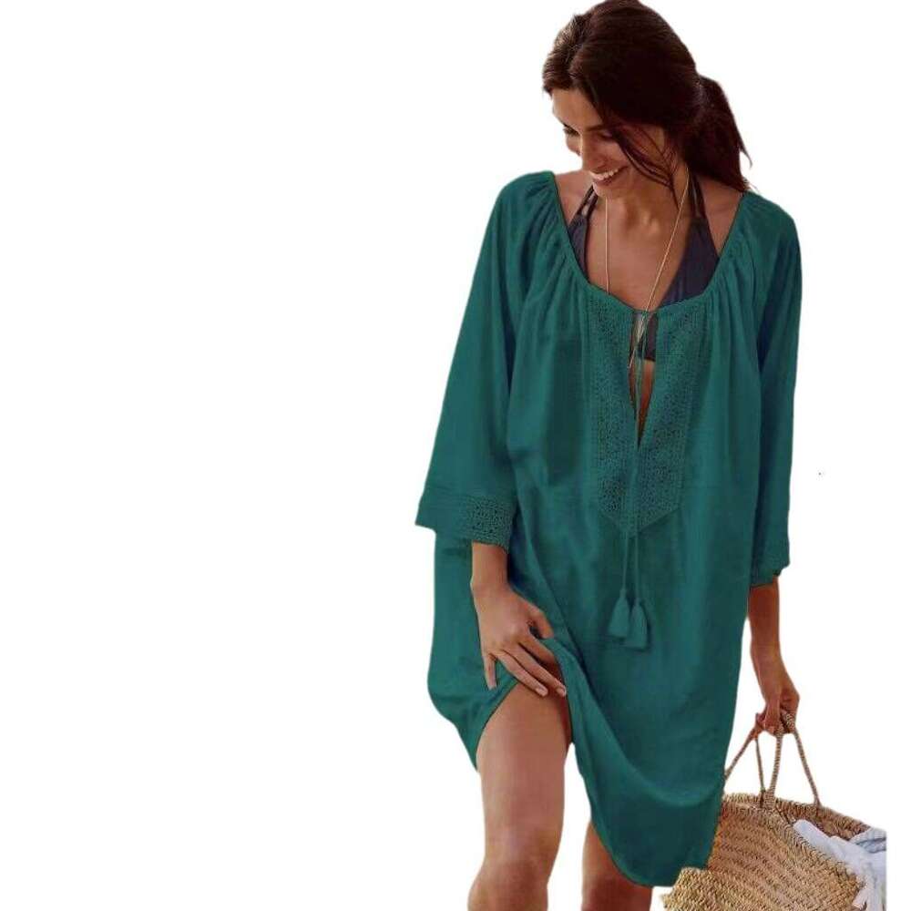 New Summer Fashion Plus Size Women's Sun Protection V-Neck Loose Beach Cover-Up Dress B5