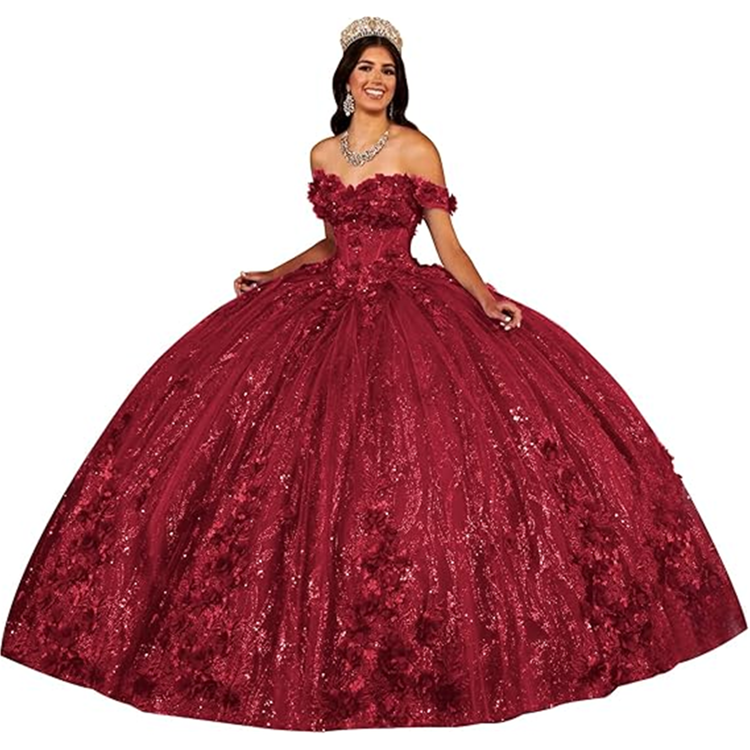 Burgundy Sweet 15 Ball Gown Quinceanera Dresses 2025 Floral Off The Shoulder Appliques Flowers Long Receptions Evening Prom Dresses Robe De Soiree Ves