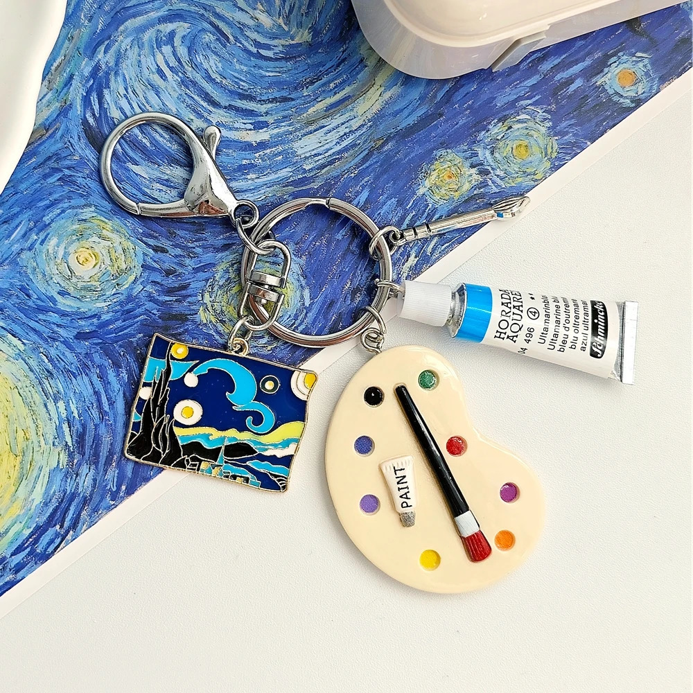 The Starry Night Van Gogh Oil Painting Keychain Painter Art Student Key Ring Unique Birthday Gift 250717