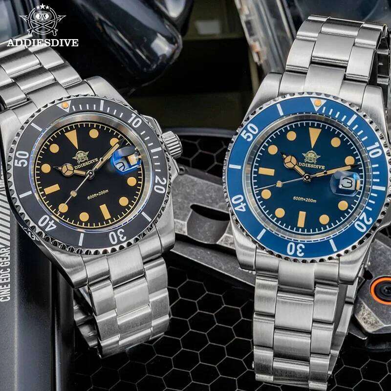 ADDIESDIVE Quartz Watch Display Calendar 41mm Fashion Watches Stainless Steel 20Bar Dive Super Luminous AD2054 WristWatch free shipping