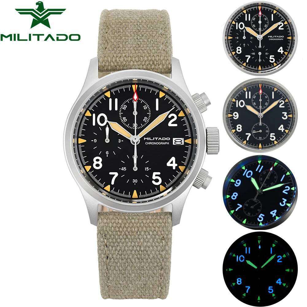 Militado VK61 VK67 Quartz Chronograph 39mm 316L Stainless Steel Case 3 Dial Waterproof 100M Multifunction Military Watch free shipping