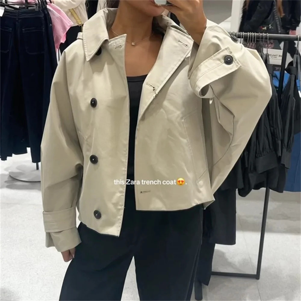 2025 womens clothing European and American style fashionable sense lapel bat style short windbreaker 250715