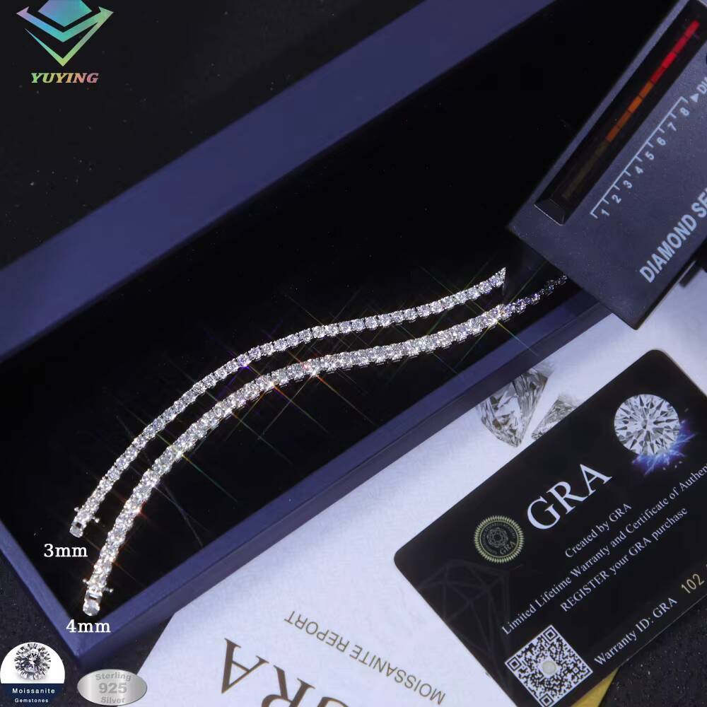 Fashionable Hot Sale Male VVS Moissanite Tennis Chain 925 Sterling Silver Fine Jewelry Link Chain Bracelet for Gift