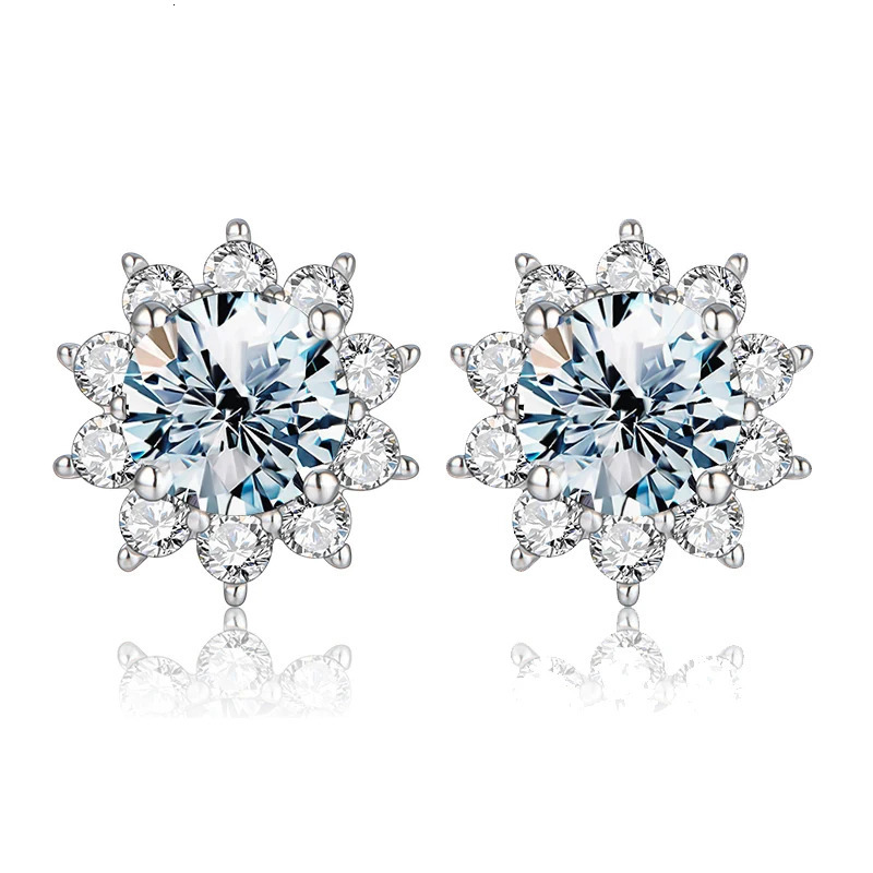 DiamondWorld Sparkling 0.5CT Diamond Halo Sun Flower Stud Earrings for Women 925 Sterling Silver Party Fine Jewelry 250712