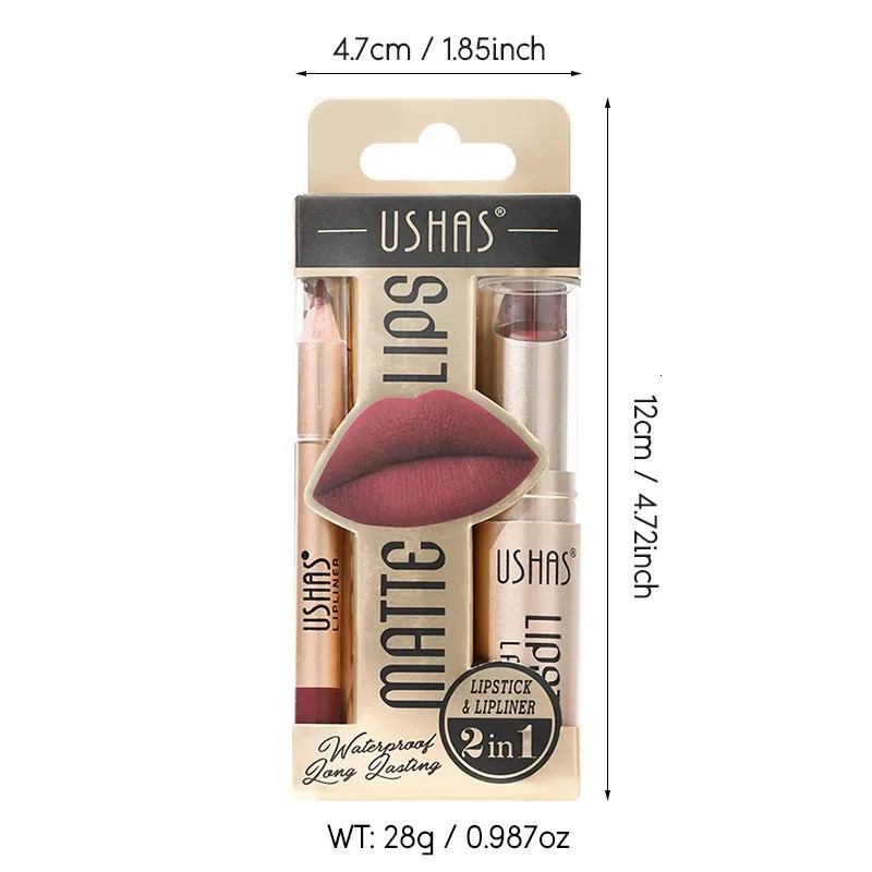 2 In 1 Lipstick Set Makeup Matte Lipstick Lip Liner Pencil Waterproof Lasting Cosmetics Nude Brown Contour Tinted Lip Balm Kit 250716