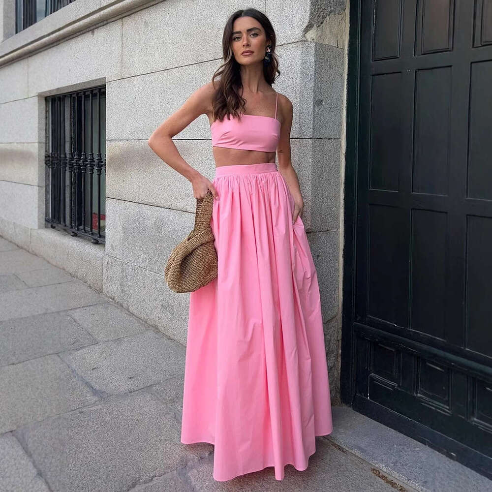 Pure Cotton Camisole Half Spring Summer New Sexy Underwear Long Skirt Set B5