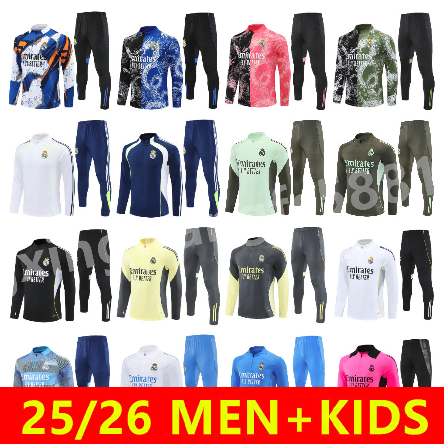 Men Kids 2025 2026 Tracksuits Soccer kits football jogging Tracksuit jacket chandal 24 25 26 futbol survetement VINI JR. BELLINGHAM Hombres Ninos