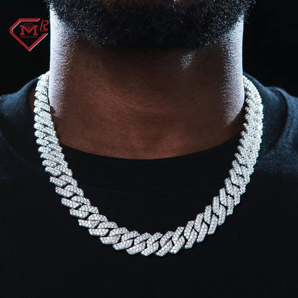 Luxury 10mm 15mm Cuban Link Chain Necklace 2 Rows Hip Hop Jewelry Silver 925 Moissanite Cuban Chain