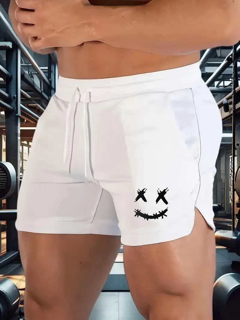 2025 New Mens Fast Drying Breathable Fitness Shorts Happy Printed Tight Running and Training Shorts Casual Shorts W250718