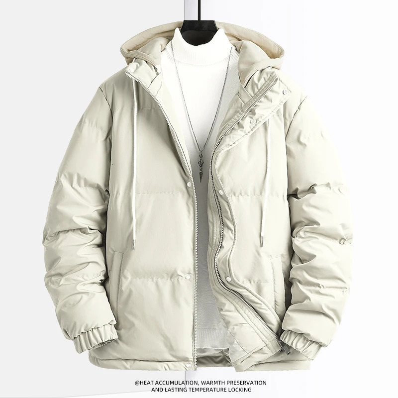 Solid Color Hooded Collar Male Windbreak Cotton Padded Down Jacket Warm Thick Men Parka Winter Casual Mens Outwear Parkas 250716