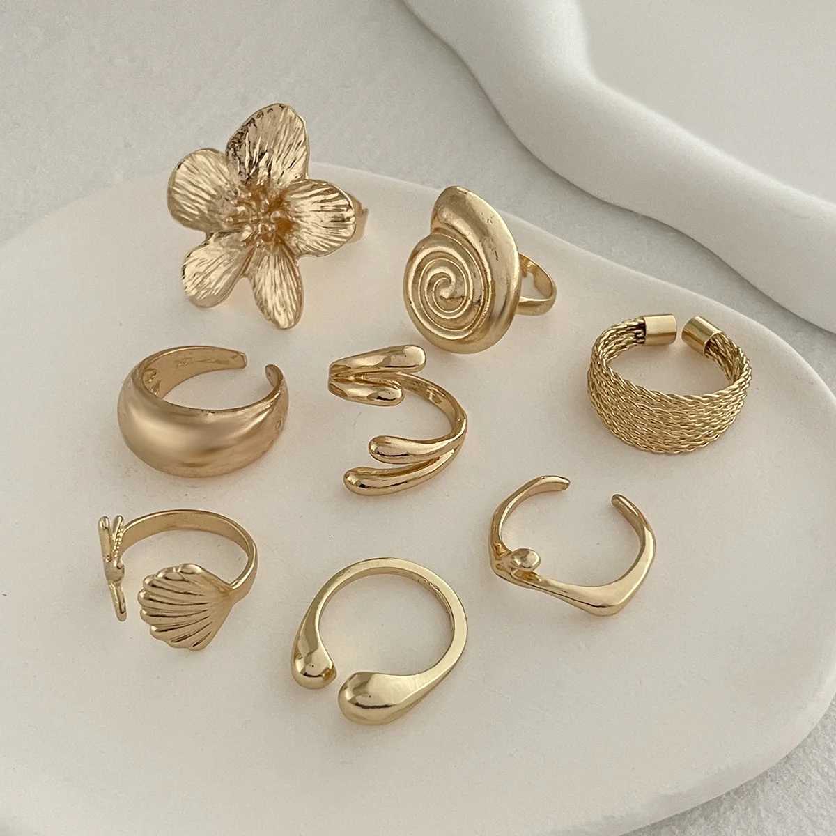10 Pieces One Set Vacation Beach Style Flower Starfish Knuckle Rings For Women Bohemian Vintage Gold Silver Color Open Joint Ring X250718