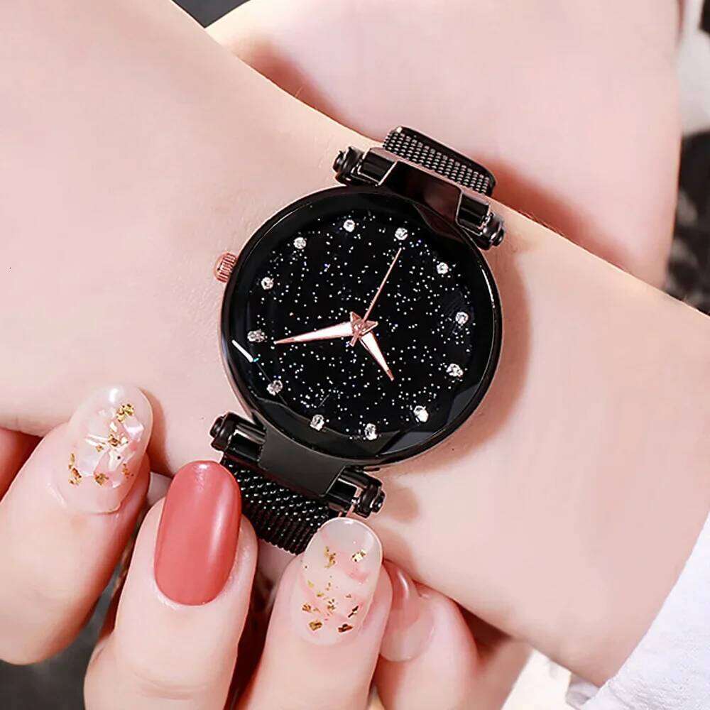 free shipping 5pcs Fashion Starry Sky Watches Magnet Buckle Mesh Belt Dia Quartz Watch Women Dress Clock Wristwatches for Girl Gift
