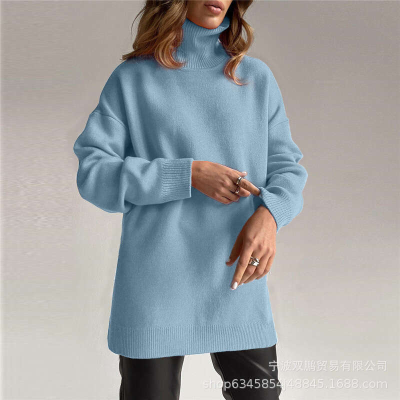 Autumn Winter New High Neck Sweater Women's Split Knitted Design Soft Top Ins B5