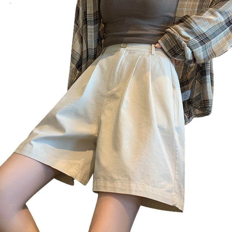 Cotton with Hemming American Style Suit for Women Summer Thin Loose Slimming Women's Pants Wide-Leg Five-Point Shorts