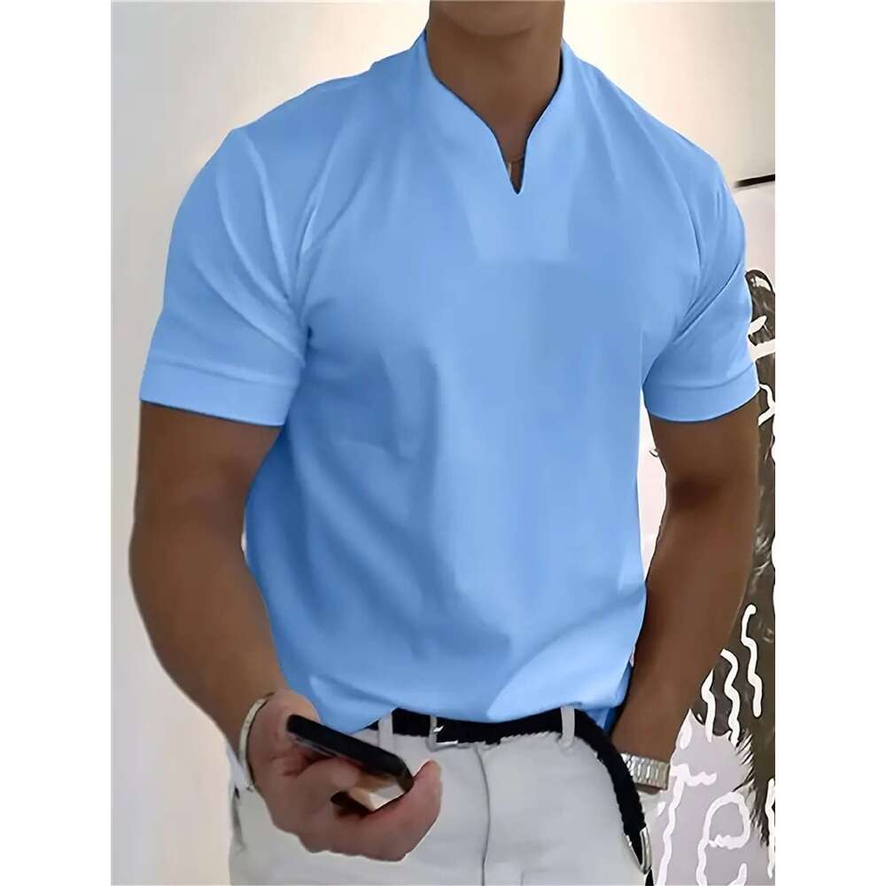 Summer New Fitness Sports V-Neck Men's Elastic Short Sleeve T-Shirt Slim Fit B5