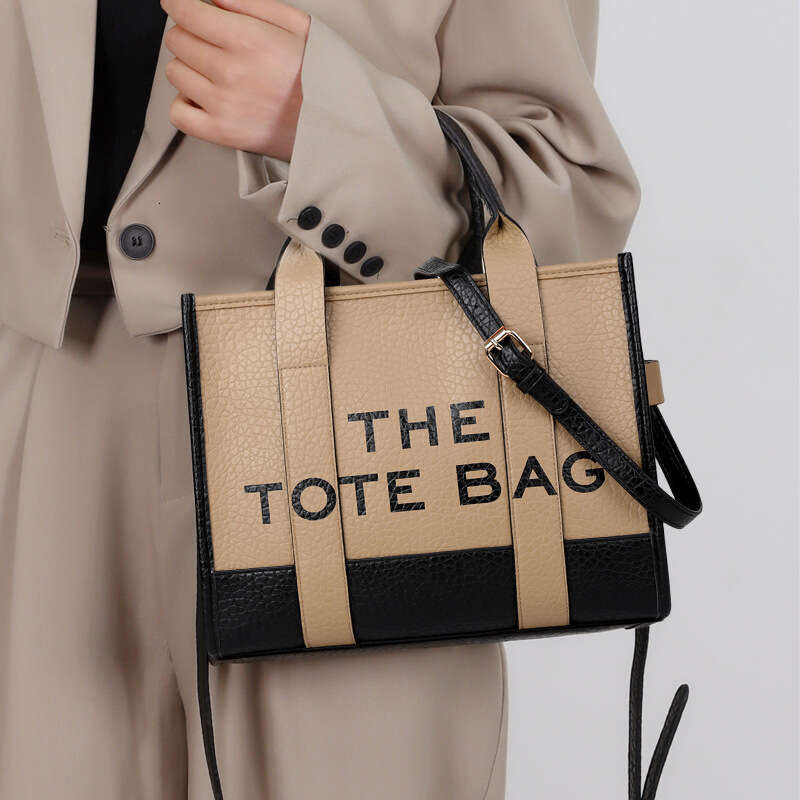 Women's New Double Color Block PU Letter Single Shoulder Crossbody Handbag Fashion Tote Bag